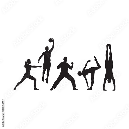 vector silhouettes of people doing yoga play