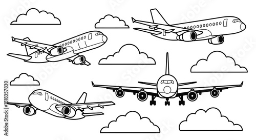 Fly high with these sleek airplane outlines in the clouds above!