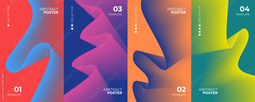 Fototapeta premium Abstract gradient waves set. Futuristic poster templates with vibrant wave patterns for creative graphic design. Vector illustration.