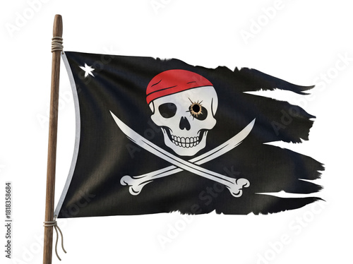 Картината върху платно Torn pirate flag PNG isolated on transparent background, skull and crossbones sy