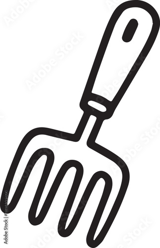 A hand-drawn garden fork, a simple yet essential tool, stands ready for tending to the earth, capturing the essence of nurturing growth.