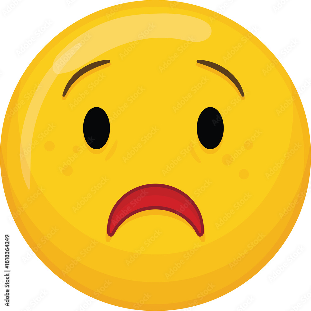 Fototapeta premium A Yellow Emoji Face With A Sad Expression And Freckles On A Transparent Background Showing Concern And Disappointment
