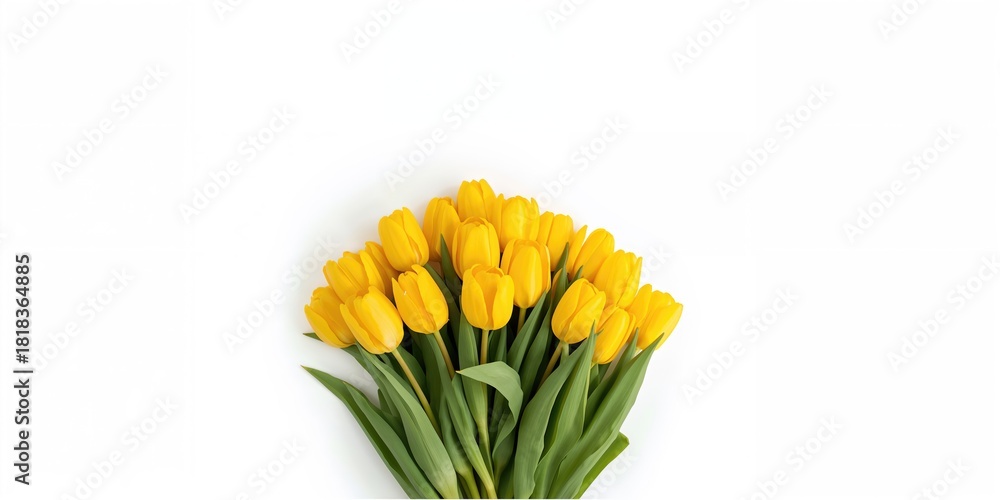 Fototapeta premium Bouquet of fresh tulips with yellow petals, ideal for floral arrangements and greeting cards