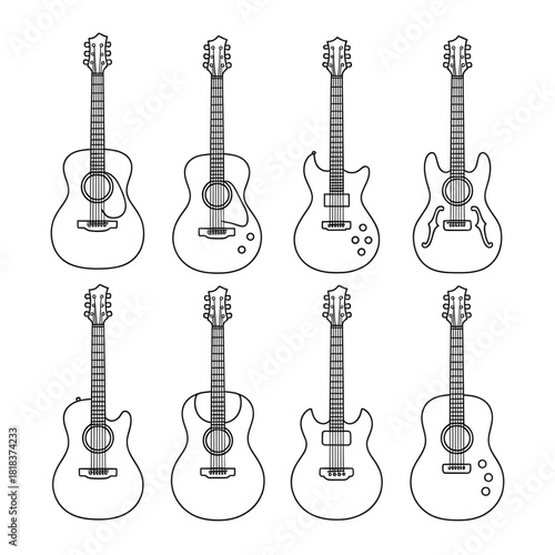 set of electric guitar illustration vector style coloring page 