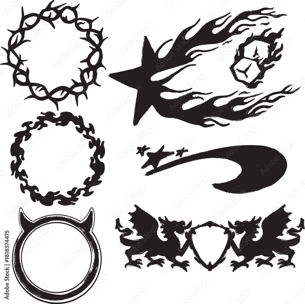 Naklejka premium Flaming Star and Tribal Frame Elements Set