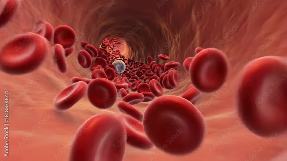 Dynamic flowing red blood cells and white blood cells inside human vein ...
