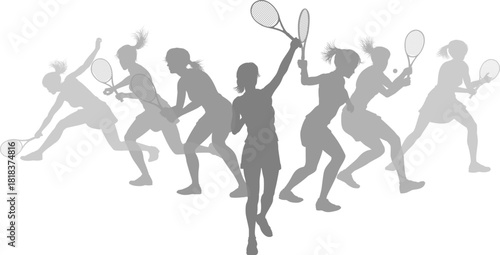 Silhouette Tennis players set. Active sports people healthy players fitness silhouettes concept.