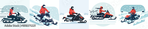 vector of a man riding snowmobile in the snow