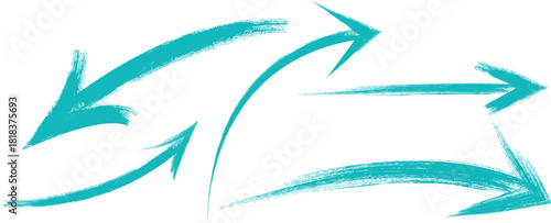 Turquoise Brush Stroke Arrows Collection on White Background