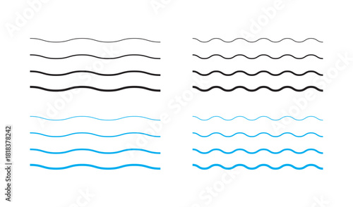Water waves icon set. parallel wavy lines symbolizing waves or water flow vector illustration. Simple sea ripple pictogram symbol. Clean water sign. Minimalist wave pictogram.