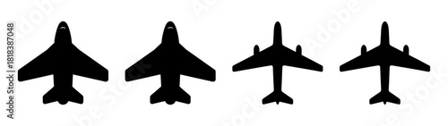 Four distinct airplane silhouettes, jet and passenger Vector