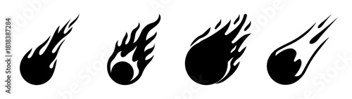 Falling meteor fireball comet icons in motion vector Vector