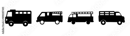 Diverse transport vehicle silhouettes and icons set. Vector