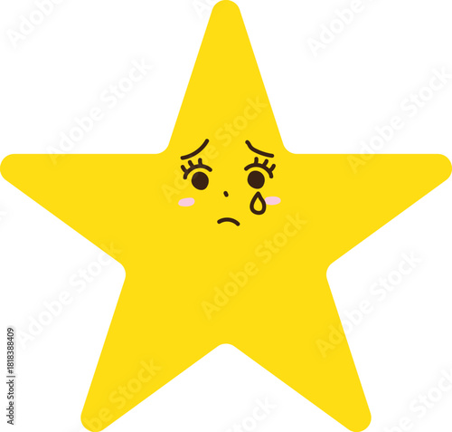 涙を流す泣き顔の星キャラクター（シンプルでかわいいしょんぼり表情）