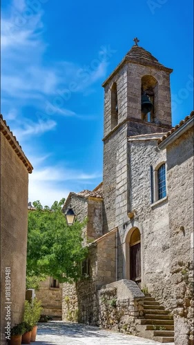 Stone Church Exterior with Bell Tower