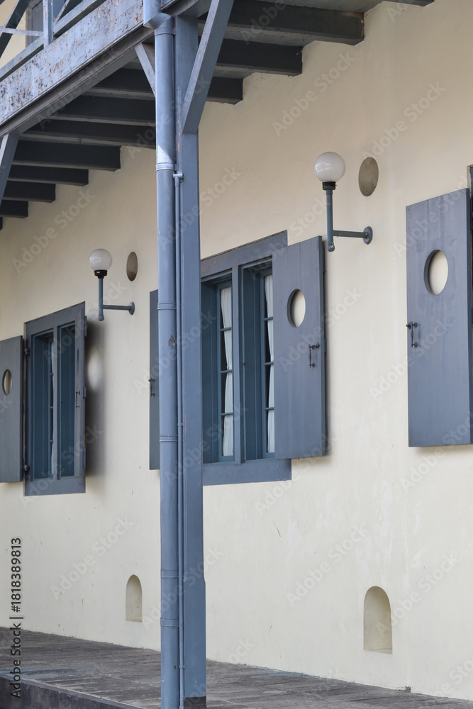 Fototapeta premium Exterior of Building with Vintage Windows