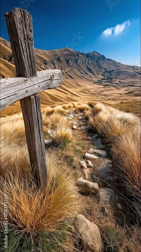 Simple Wooden Cross on Hill