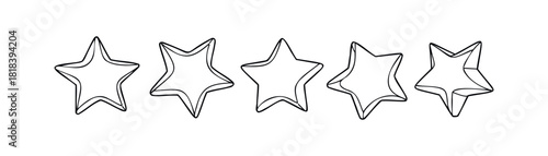 Whimsical hand drawn five star rating symbols for customer reviews and product feedback in apps presentations or digital content creating a playful quality mark