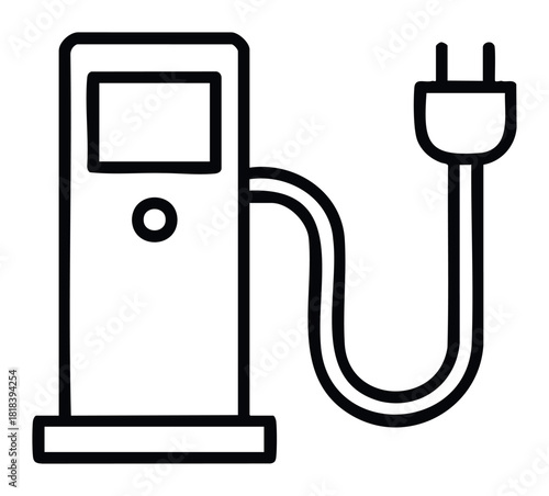 Electric vehicle charging station with a plug and cable representing sustainable energy and future mobility suitable for automotive industry and environmental conservation applications