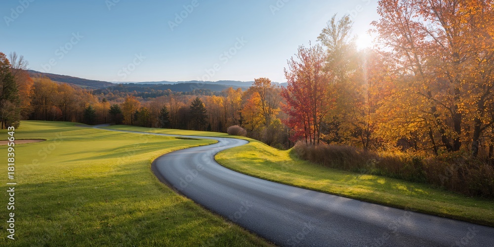 Fototapeta premium A winding road through an autumn landscape, emphasizing seasonal change and erosion risk