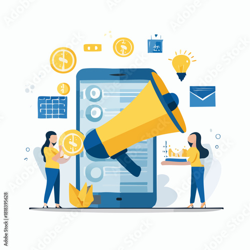 Digital Marketing Strategy with Mobile Advertising – Online Promotion Illustration