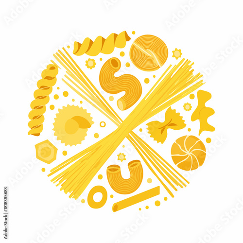 Assorted Pasta Shapes Illustration – Flat Yellow Italian Food Design