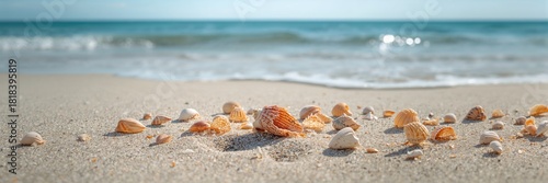 Sea shells scattered on the...