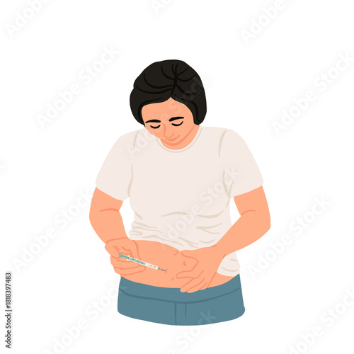 People managing diabetes with daily insulin injection and continuous glucose monitor application, modern diabetes treatment, blood sugar control, insulin therapy, chronic disease management