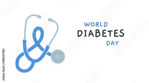 World Diabetes Day medical illustration with blue diabetes awareness symbol formed by a stethoscope, healthcare concept design for endocrine disorders, blood sugar awareness campaigns