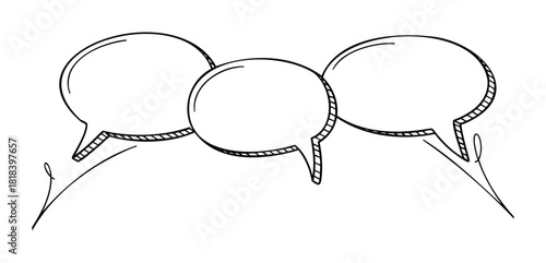 Group of handdrawn talking bubbles in a black and white sketch style perfect for illustrating discussion ideas brainstorming and general communication graphics