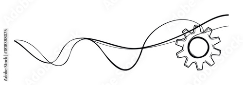 Wavy hand drawn line engaging with a mechanical gear representing system flow, dynamic process, and interconnected solutions for business presentations
