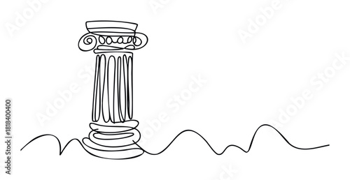 Continuous line drawing depicting an ancient Ionic column with a flowing base, ideal for educational content, historical presentations, or minimalist graphic projects