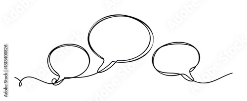 Hand drawn continuous line speech bubbles for communication concepts social media discussions and interactive web content presentations