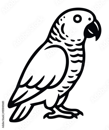 Simple black outline parrot graphic representing a tropical bird, useful for educational content, pet care guides, or animalthemed product packaging.