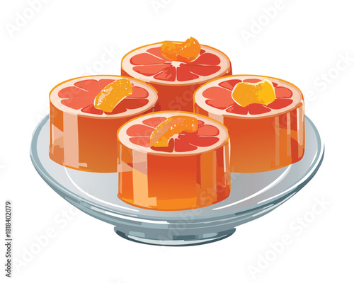 Square Pink Grapefruit Candy or Jellies dusted with White Powder, arranged neatly on a Dark Baking Sheet or Tray for a Confectionery Display - Vector Illustration
