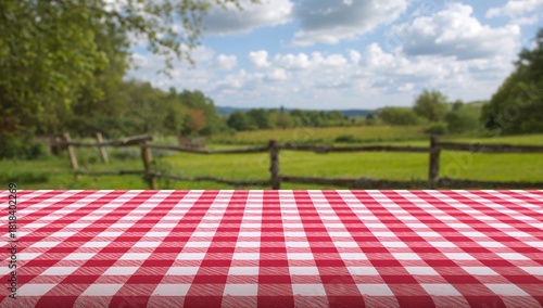 Red checkered tablecloth te...
