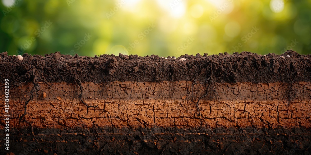 Naklejka premium Layer of soil underground used as a background for text or layout, emphasizing natural textures and earth tones