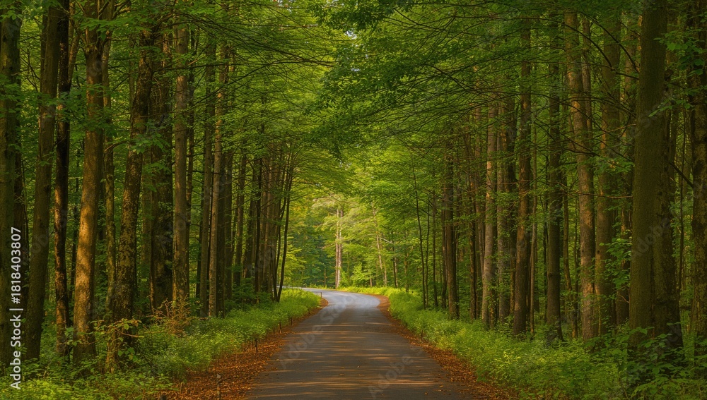 Obraz premium Vertical view of a tree-lined path, highlighting seasonal change