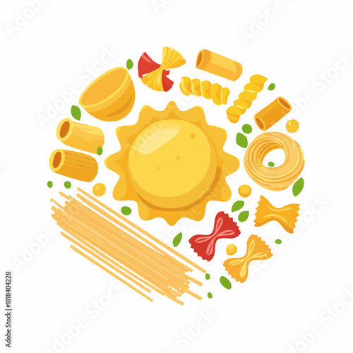 Mixed Pasta Types Artwork – Decorative Italian Cuisine Vector