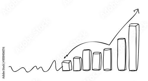 Hand drawn business growth chart representing financial success and progress, perfect for presentations, marketing materials, or educational content.