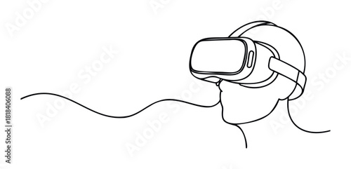 Person wearing a virtual reality headset exploring an immersive digital world, symbolizing future technology and digital connectivity for modern business and entertainment applications