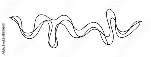 Continuous black line creating a dynamic abstract wavy shape with smooth curves, suitable for modern graphic projects and flowing visual themes requiring a minimalist visual accent for web