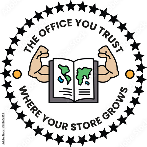 The Office You Trust logo is a black circle with a book and a pair of biceps