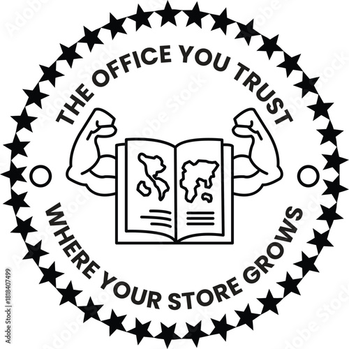 The Office You Trust logo is a black circle with a book and a pair of biceps