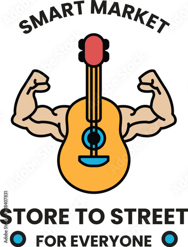 A guitar is on a man's chest with the words "store to street" written below it
