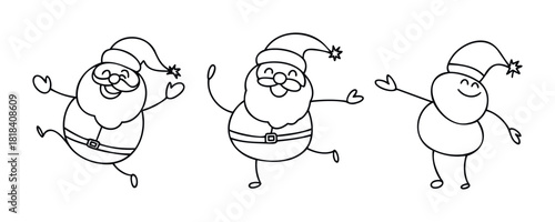 Joyful Santa Claus figures dancing and celebrating the holiday season, ideal for festive winter holiday promotions, seasonal greeting media, and playful Christmas celebration projects.