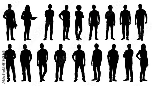 Silhouettes of Diverse Individuals in Various Poses A Collection of Human Forms