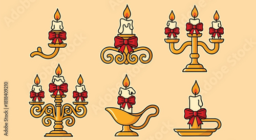Elegant candelabras with festive red bows for holiday decorations