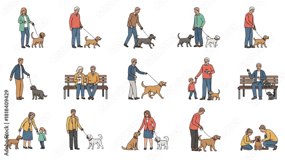 Obraz premium People Walking Dogs in Various Settings Park, Street, and Interaction