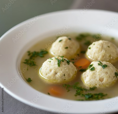 Classic Matzo Ball Soup with Light Broth and Fresh Herbs
